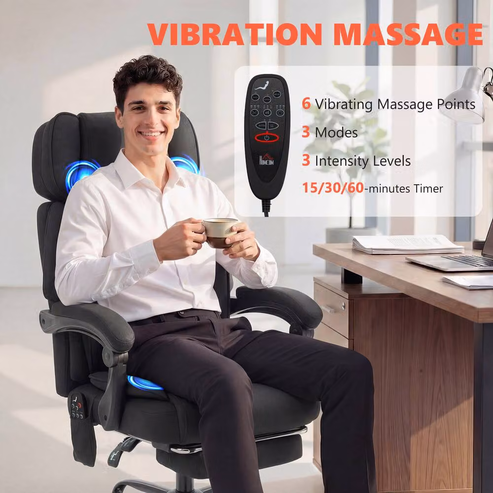 STILVORA Black Synthetic Leather Executive Massage Office Chair with Recline, Footrest and Headrest – 5