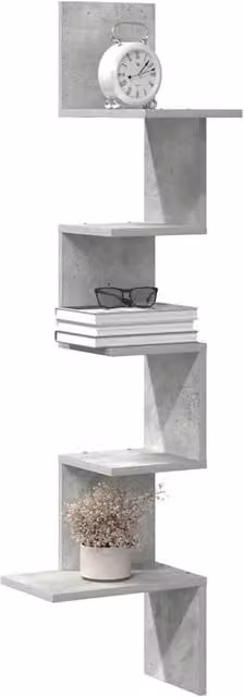 Berkfield Home Wall Mounted Corner Shelf in Concrete Grey, W/D/H: 32 x 32 x 127.5 cm