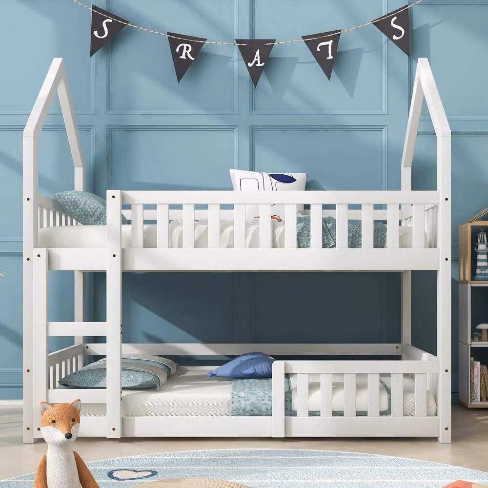 STILVORA Junior Single Elevated Bed Frame with Stairs in White Solid Wood – 2