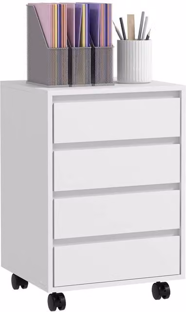 Rolipo 4-Drawer Mobile Office Filing Cabinet with Wheels and Lock in White