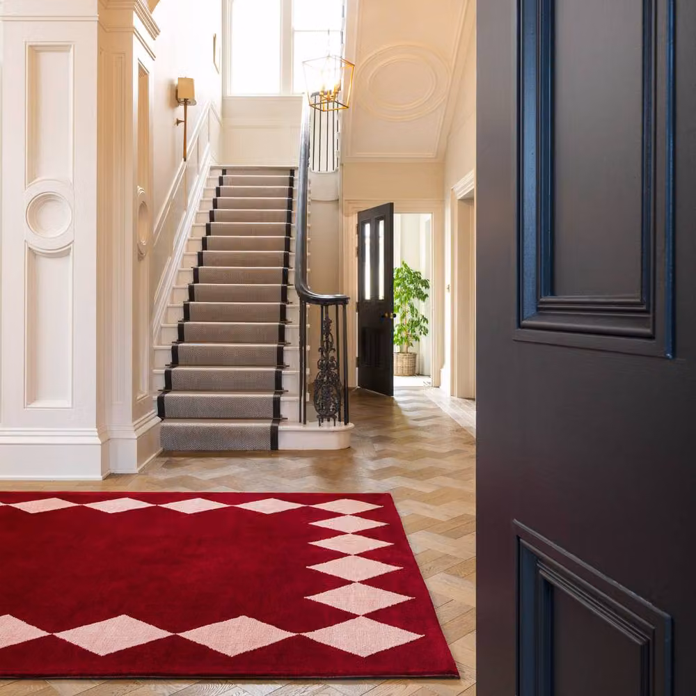 Kukoon Modern Harlequin Diamond Wool Area Rug in Red and Pink, W: 240 cm, D: 330 cm – 3