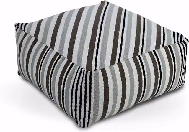 Homescapes Stripe Cube Round Footstool in Black, Blue, Aqua and Multicolour