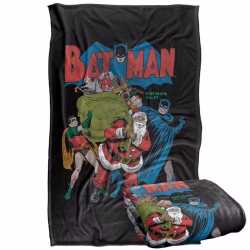 Warner Bros. Batman Seasons Greetings Christmas Comic Cover Super Soft Fleece Throw Blanket, Multicolour, W: 91 cm, D: 147 cm