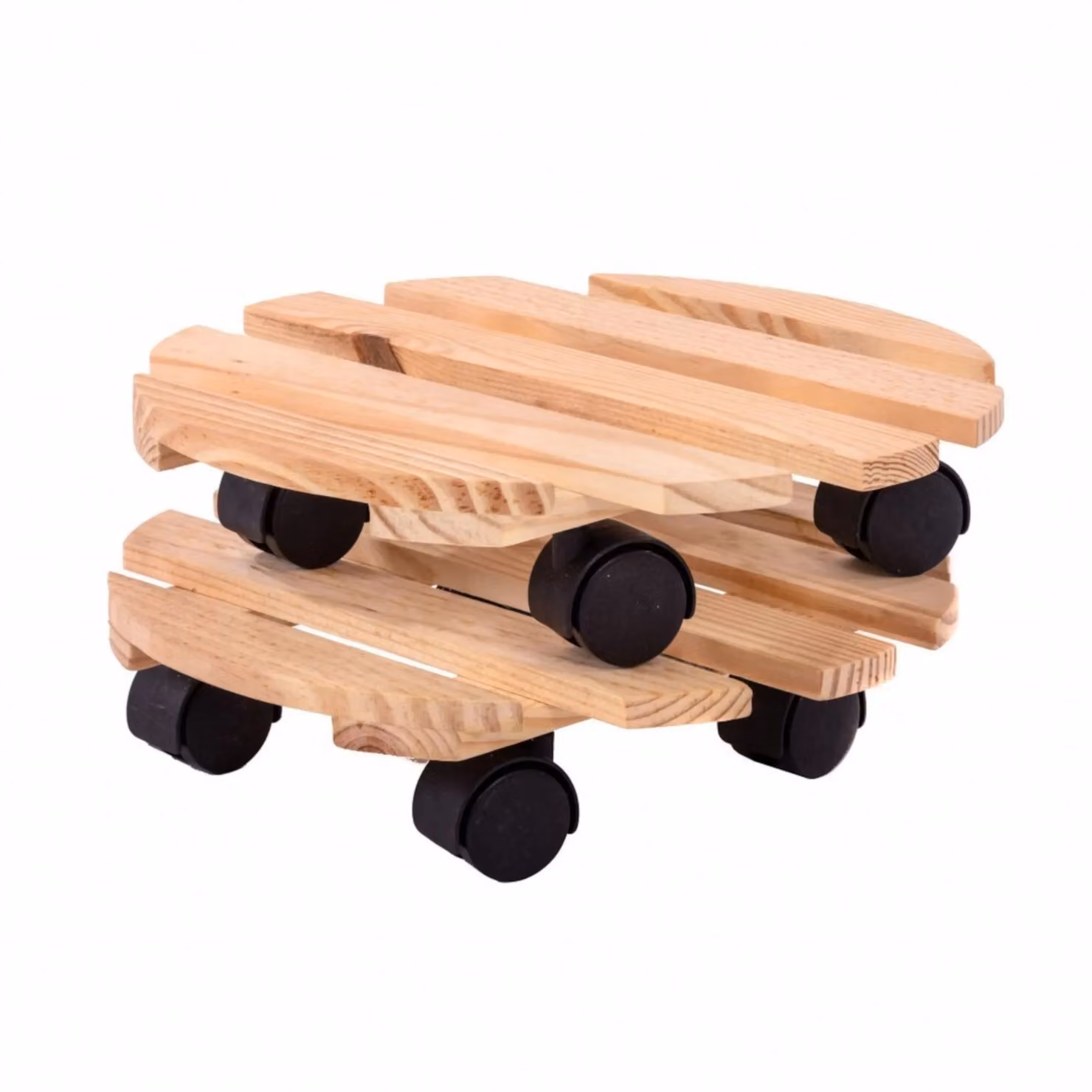 Oypla Set of 2 Wooden Plant Pot Mover Stands in Brown – 2