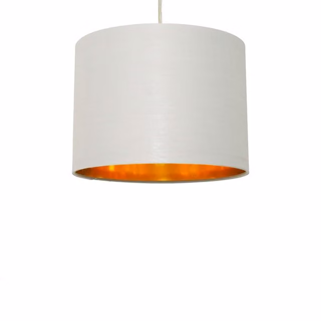 First Choice Lighting Grey Cotton Pendant Lightshade with Gold Lining, Diameter: 25 cm