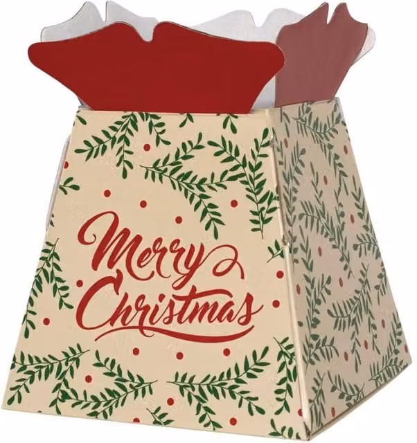 KDMD Merry Christmas Rectangular Tabletop Living Vase in Multicolor Beige, Green and Red