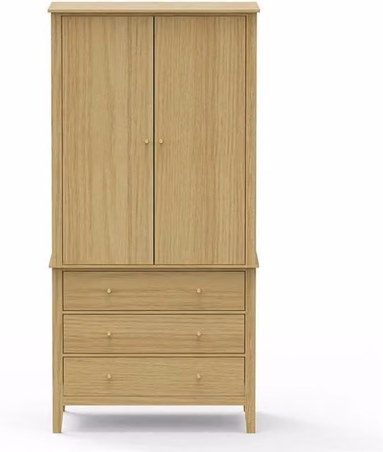 Core Products Henley 2 Door 3 Drawer Wardrobe in Brown with Gold Details, H 203 cm x W 100 cm x D 60 cm