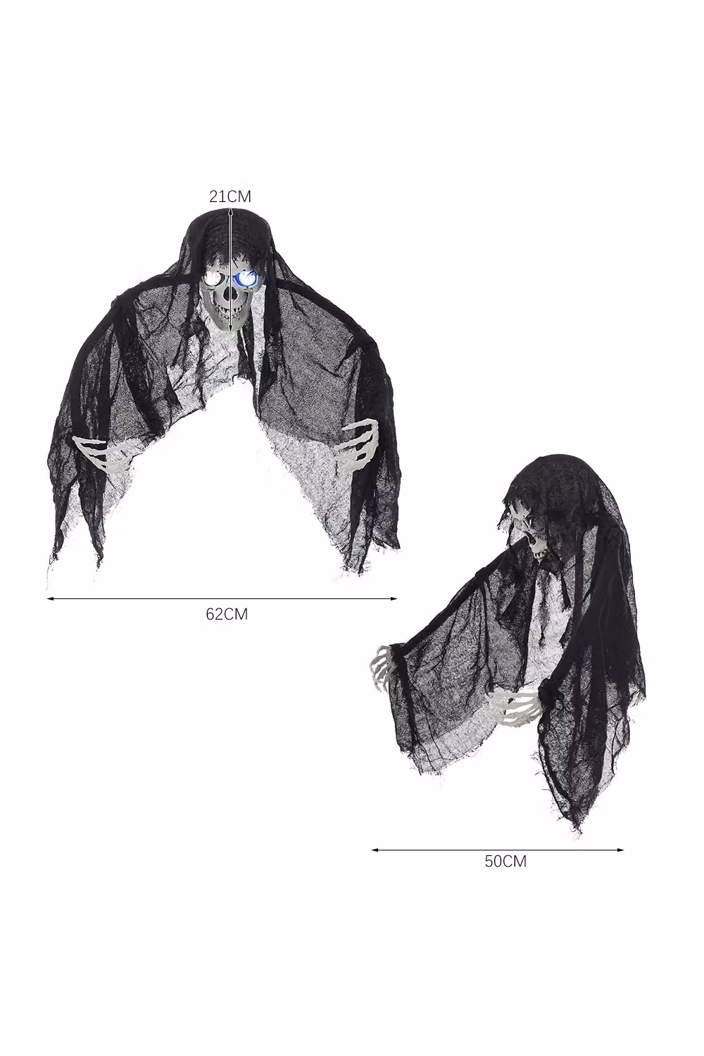 Living and Home Halloween Skull Decoration with Flashing Lights, Headscarf and Arms in Black – 2