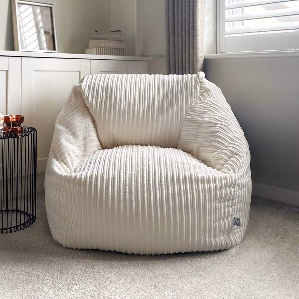 rucomfy Large Snuggle Bean Bag Chair for Adults in Ivory Jumbo Cord – 2