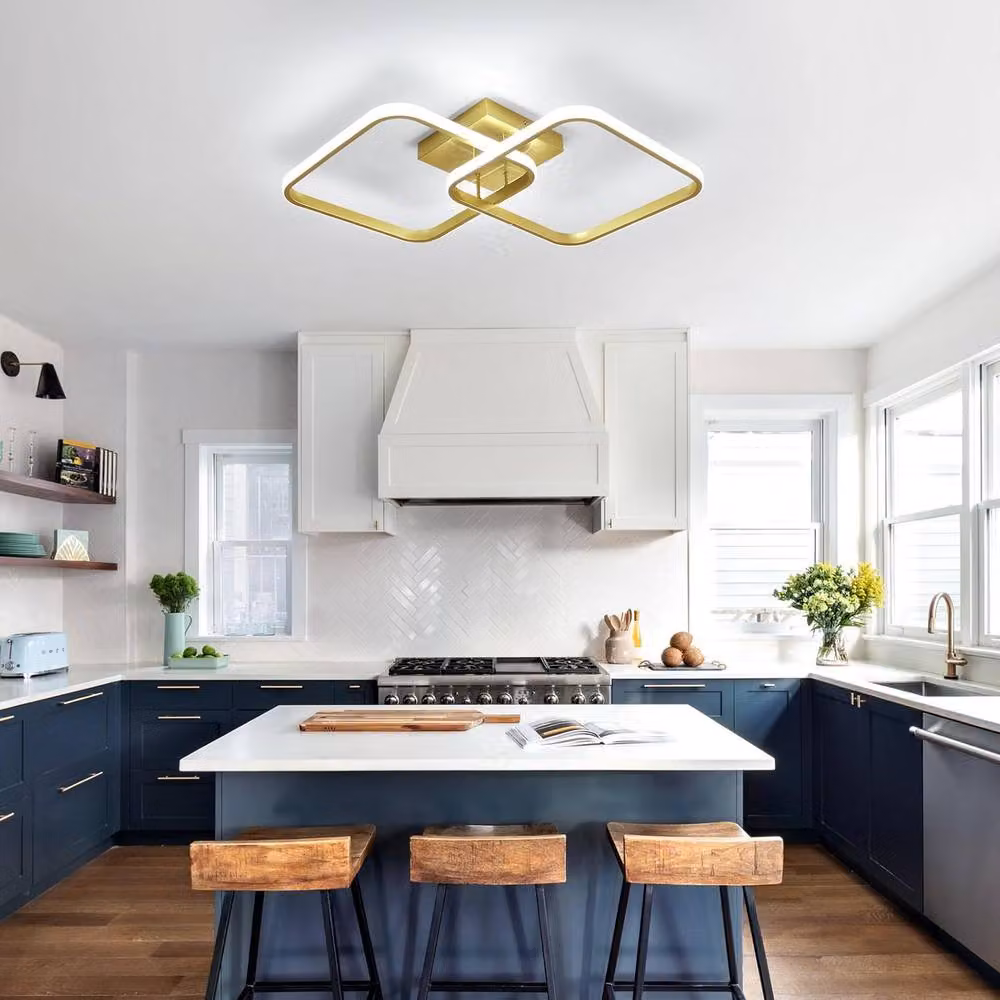 COMELY Modern Square LED Ceiling Light, Gold/Brass, 6500K Cool White – 2