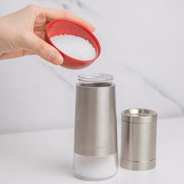 KitchenAid Set of 2 Round Stainless Steel and Ceramic Salt and Pepper Grinders in Silver