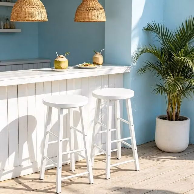 Merax Set of 2 Industrial Bar Stools with Footrests in White