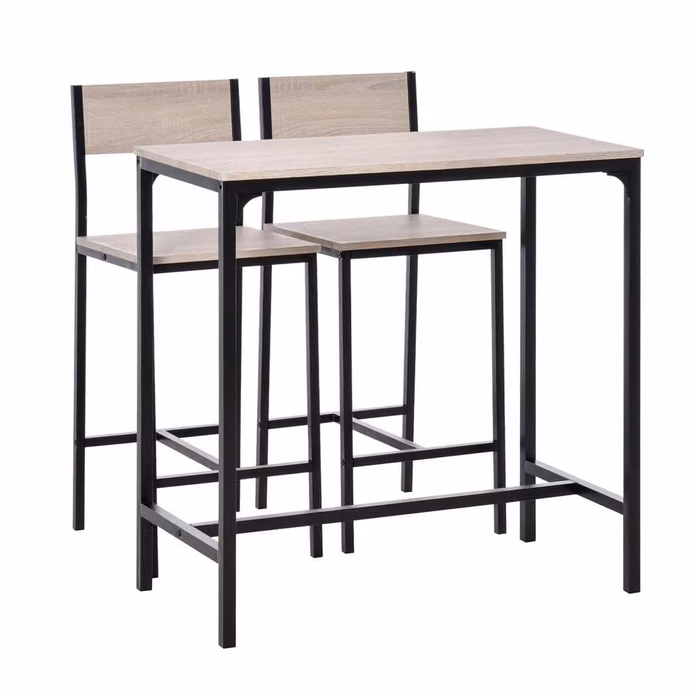 Wyld Haus Noro 3 Piece Industrial Breakfast Bar Set in Natural Wood and Black – 2