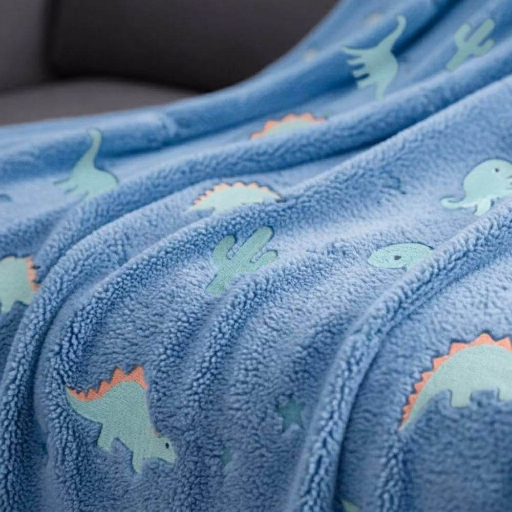 Snug City Glow in the Dark Dinosaur Soft Fleece Blanket for Children in Blue Multicolour – 3