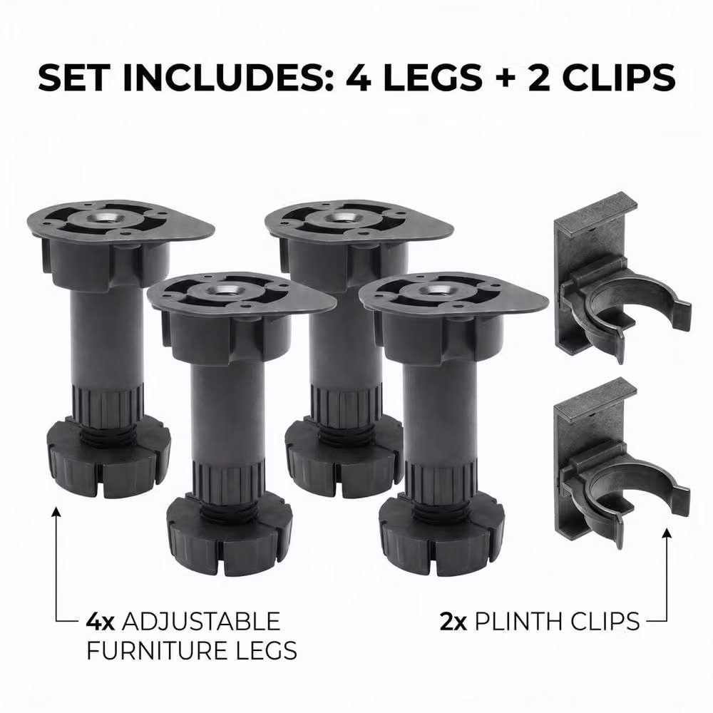 FLAVORA 4 Pack Kitchen Cabinet Plinth Legs in Black, W: 52 cm, H: 1000 cm – 5