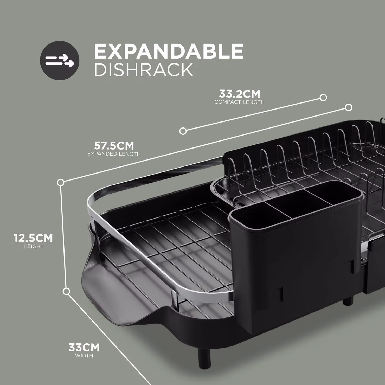 DMD Collective Expandable Dish Rack with Removable Cutlery Holder in Black and Silver – 2