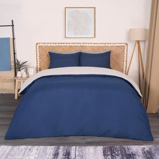 Brentfords Reversible Plain Microfibre Duvet Set with Pillowcase in Blue and Grey, 90 x 200 cm