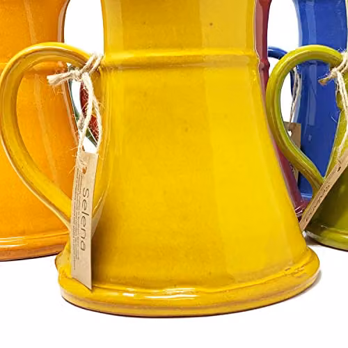Verano Spanish Ceramics Selena Glazed Hand Dipped Ceramic Large Flat Based Jug, 1 l, Blue, H: 20 cm – 5