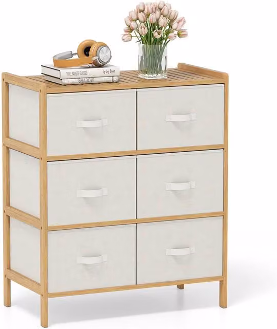 Kelvenix 6-Drawer Bamboo Bedroom Dresser in Natural Wood