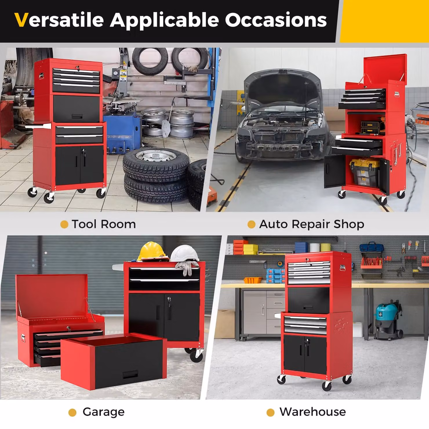 Costway 6-Drawer Heavy-Duty Rolling Tool Chest and Lockable Storage Cabinet in Red – 9