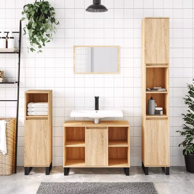 Berkfield Home Sonoma Oak Bathroom Cabinet, Brown, W: 80 cm, D: 33 cm, H: 60 cm – 1