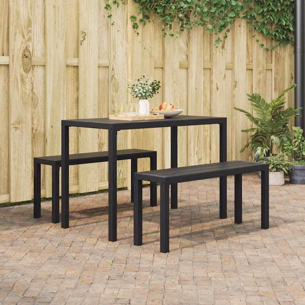 Berkfield Home Modern 3-Piece Garden Dining Set in Black Steel and Composite – 2