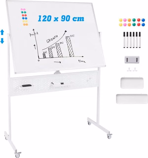 Costway Magnetic White Board with Pegboard, White, W/D/H: 120 x 90 cm