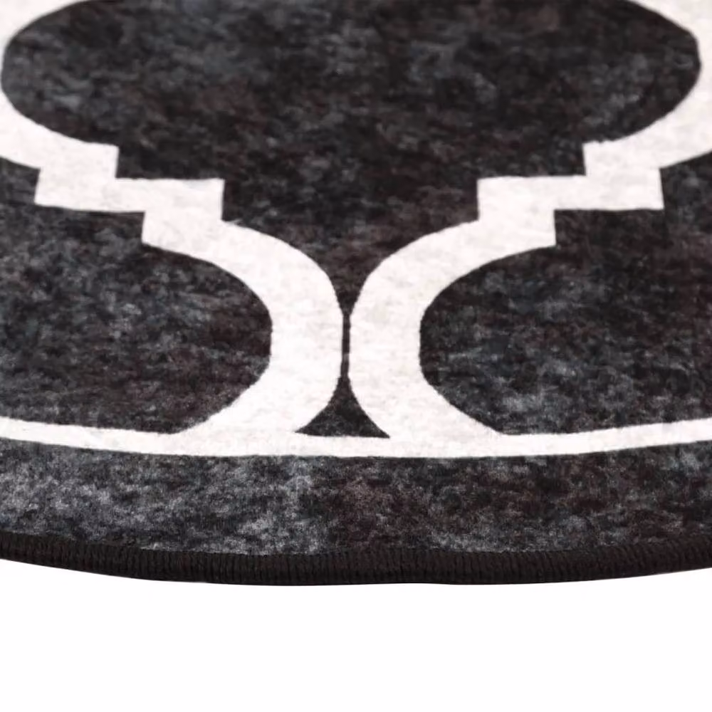 Berkfield Home Washable Round Anti Slip Rug in Black and White, Diameter: 120 cm – 2