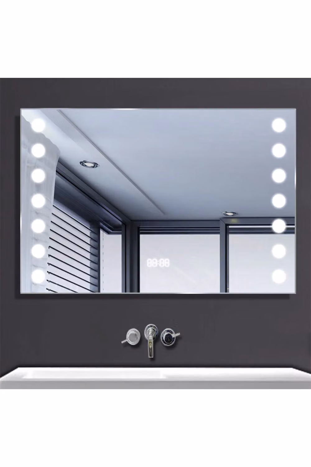 H&O Direct Wall Mounted Fog-Free LED Horizontal Bathroom Mirror with Clock in Silver W: 80.0 cm, H: 60.0 cm – 3