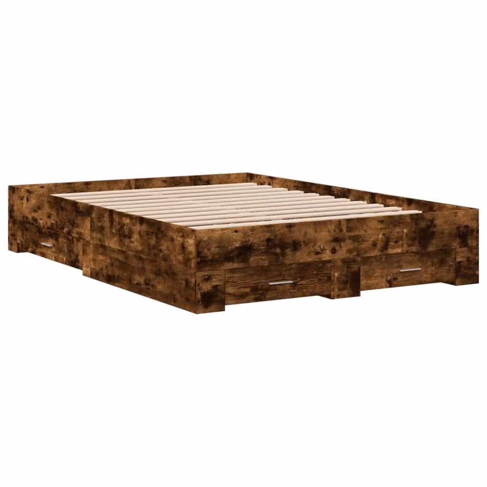 Berkfield Home Modern Bed Frame with Drawers in Smoked Oak Brown, W/D/H: 140 x 190 cm – 3