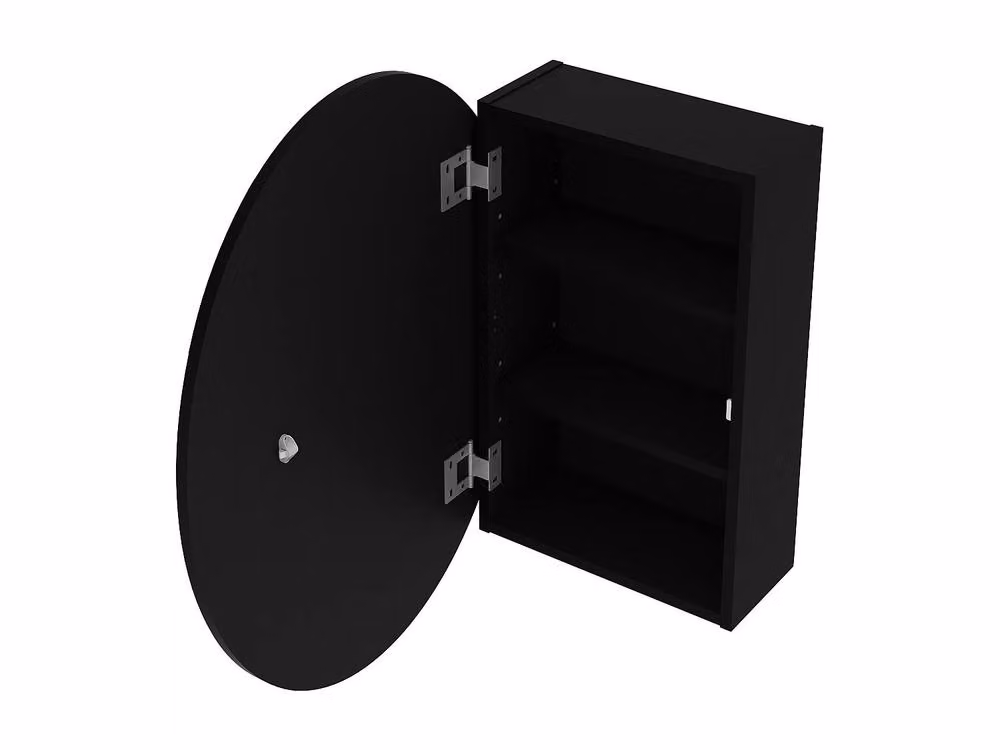 Vente-unique RURI Oval Bathroom Wall Cabinet with Mirror in Matt Black – 3