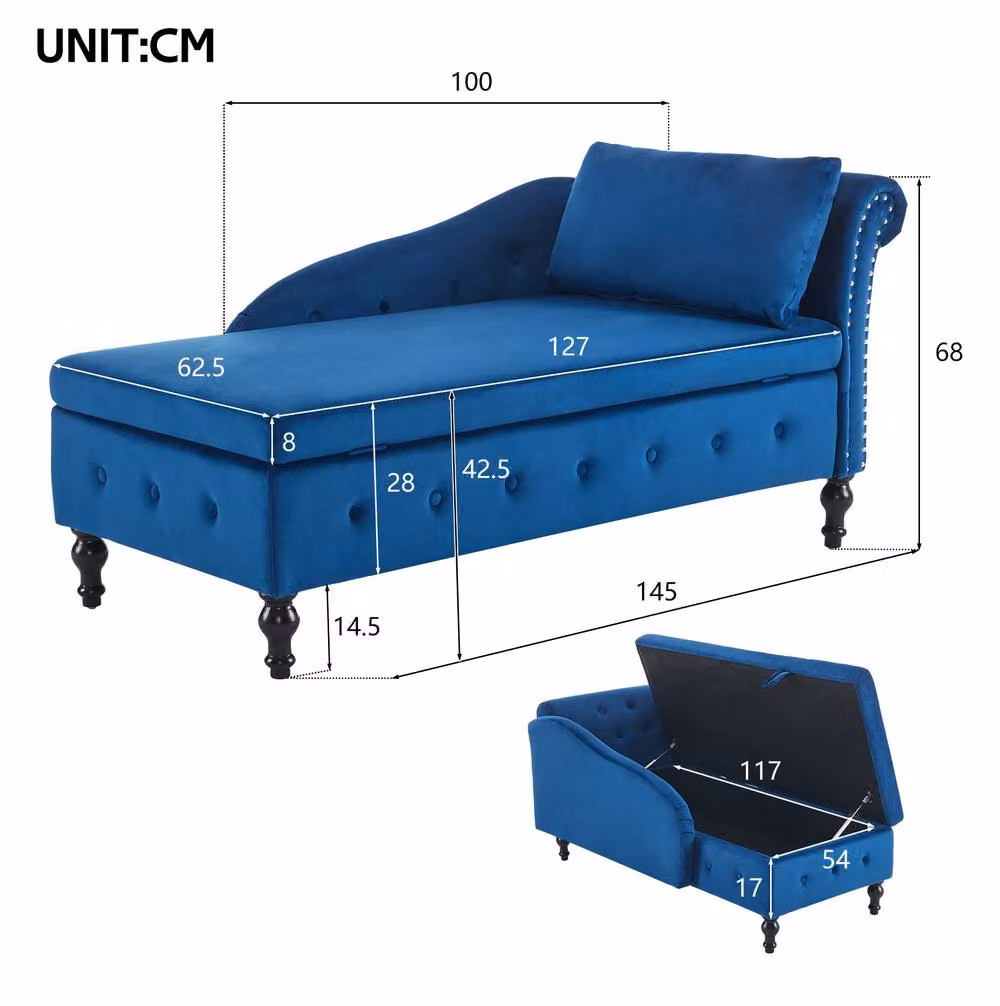 STILVORA Blue Velvet Chaise Lounge Sofa with Storage and Wood Frame – 3