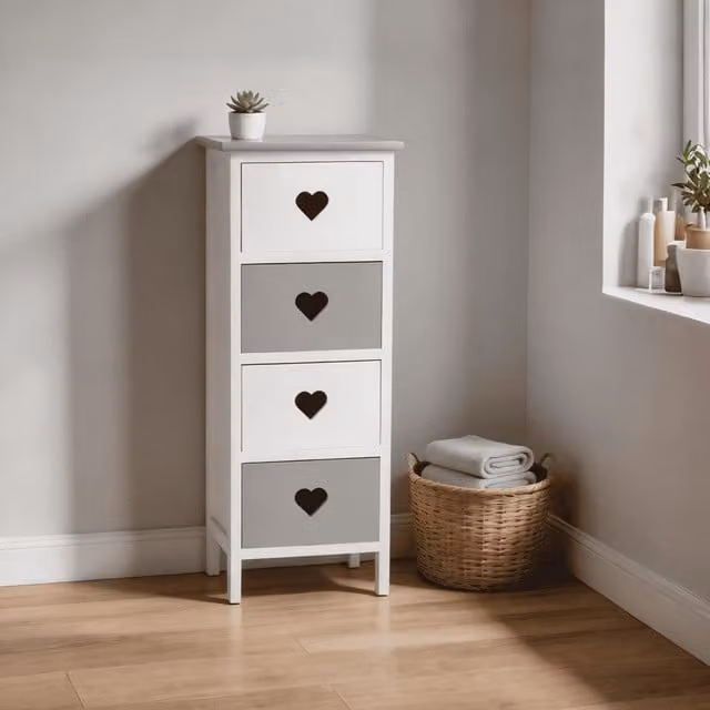 Home Source Heartswood White and Grey Assembled Freestanding Storage Unit with Drawers
