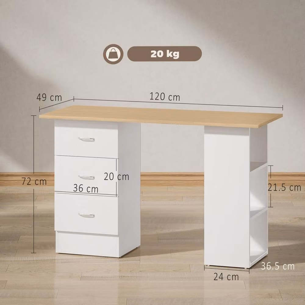 Wyld Haus Modern White Writing Desk with 3 Drawers and 3 Shelves, Width: 120 cm – 4