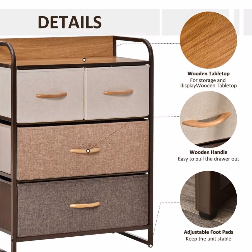 STILVORA 4 Drawer Chest of Drawers with Metal Frame and Natural Wood-Effect Top – 5