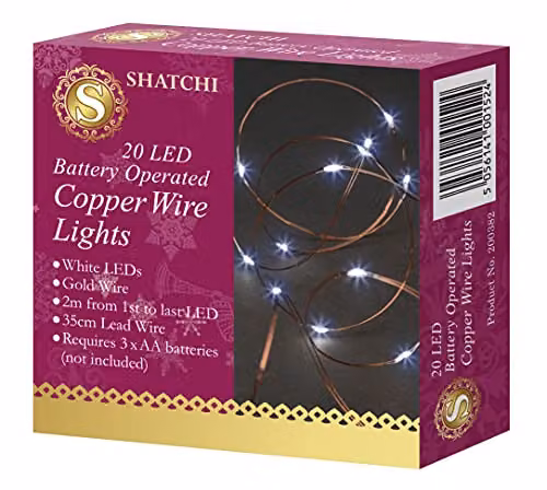 SHATCHI 2 Pack of 20 LED Fairy String Lights, Cool White, Copper Wire, Battery Operated, Waterproof – 2