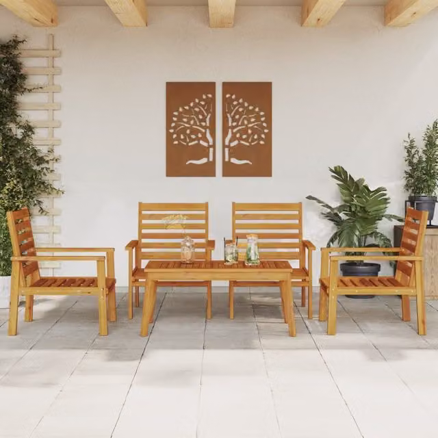 Berkfield Home 5 Piece Garden Lounge Set in Brown Solid Acacia Wood – 1
