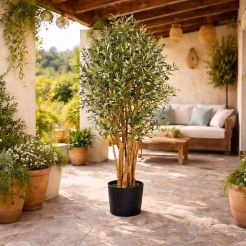 Leaf Design UK Realistic Artificial Olive Tree in Green with Black Plastic Pot, Height: 125 cm – 2