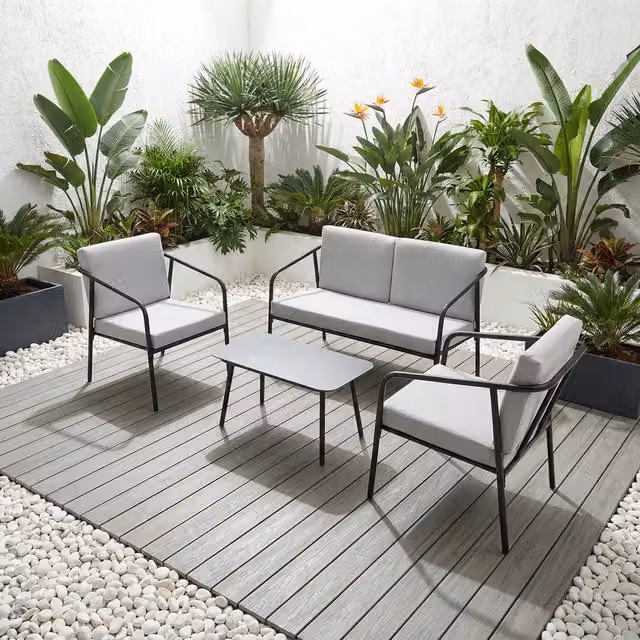more4homes Malibu 4 Seater Outdoor Corner Garden Sofa Set with Glass Table, Grey
