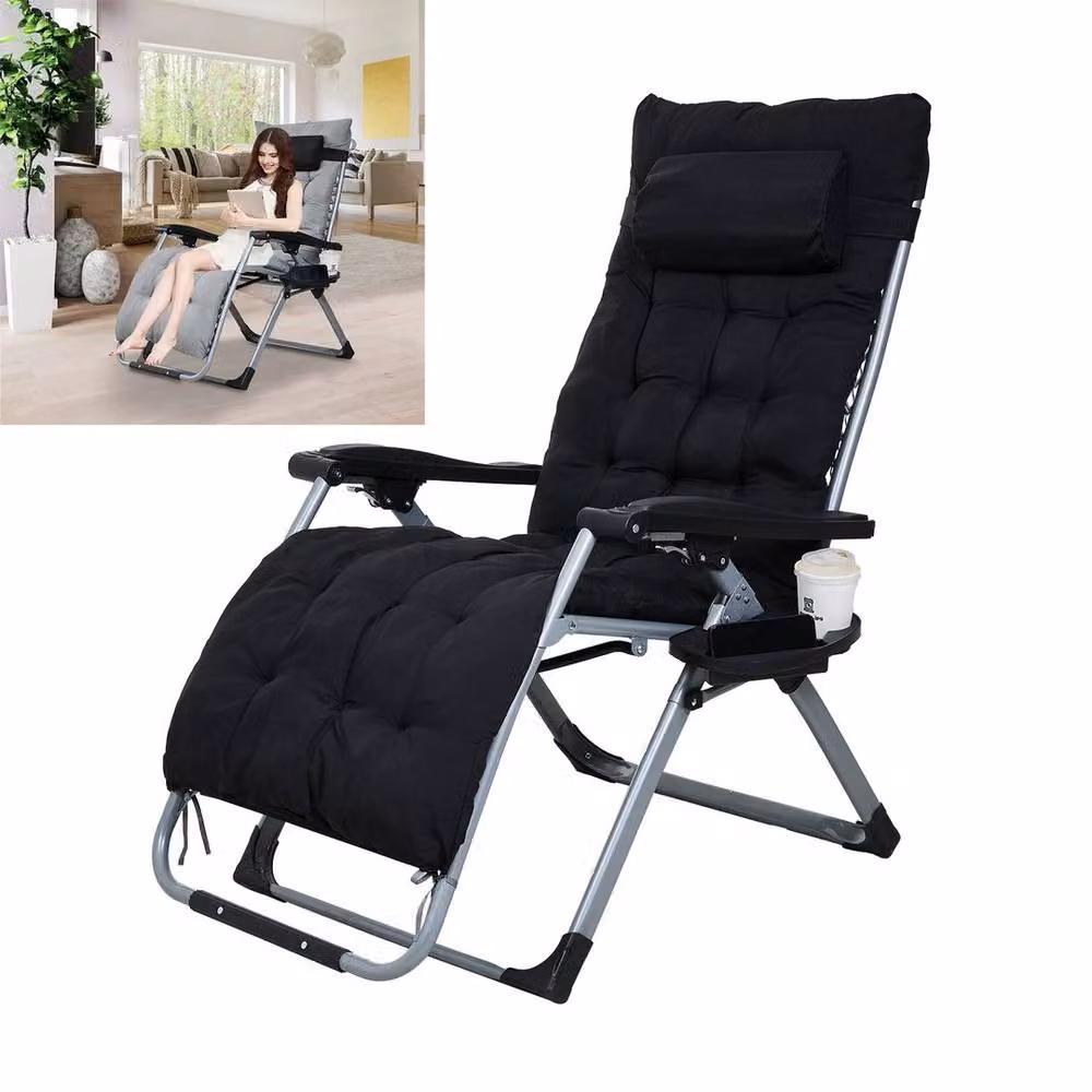 Kelvenix Black Adjustable Garden Sun Chair with Cushion and Adjustable Headrest – 4
