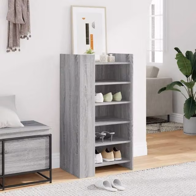 Berkfield Home Modern Grey Shoe Cabinet with Internal Shelves, W/D/H: 52 x 37.5 x 100 cm