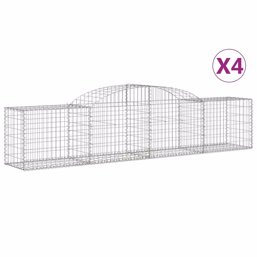 Berkfield Home Arched Gabion Baskets, 4 Piece Set, Silver Galvanised Steel, W: 300 cm, D: 50 cm, H: 60-80 cm – 2