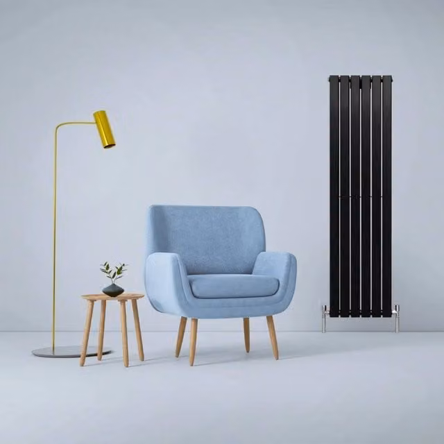 Monstershop Designer Flat Panel Steel Radiator in Black, W: 160 cm, H: 42 cm