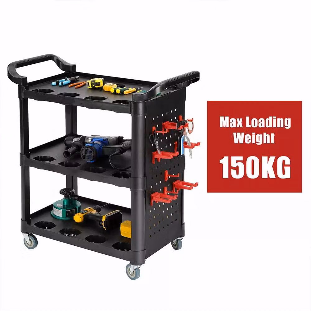 Dprodo 3 Tier Plastic Rolling Detailing Tool Cart, Black, W: 60 cm, D: 60 cm, H: 150 cm – 2