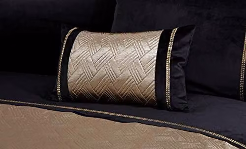 Rapport Home Capri Velvet Boudoir Cushion in Black and Gold, W: 50 cm, H: 30 cm