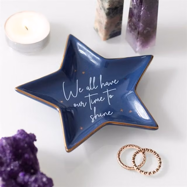 KDMK Star Ceramic Jewelry Trinket Dish in Blue with Gold Accents