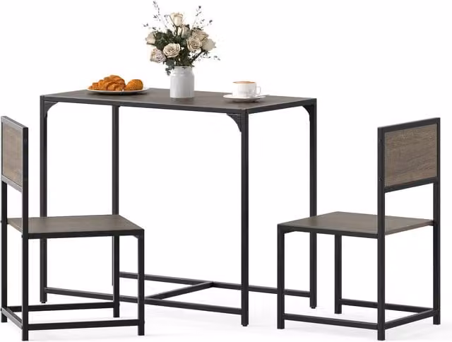 Costway Industrial Rectangular Kitchen and Dining Table with 2 Chairs in Grey