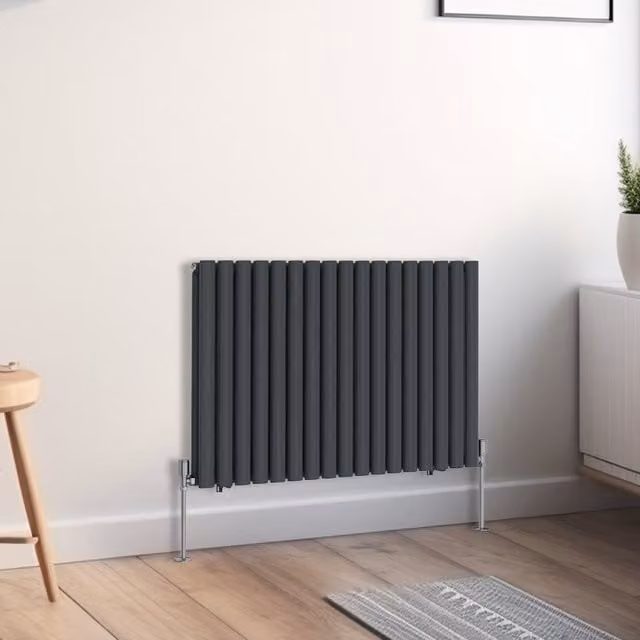Right Radiators Oval Double Panel Horizontal Radiator in Anthracite, W: 100.3 cm, H: 60 cm, D: 6 cm