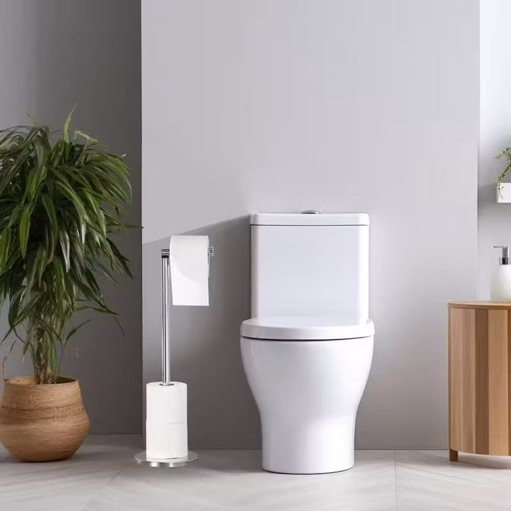 Dyzi 2-in-1 Freestanding Toilet Roll Holder Stand with Spare Roll Holder in Grey – 2