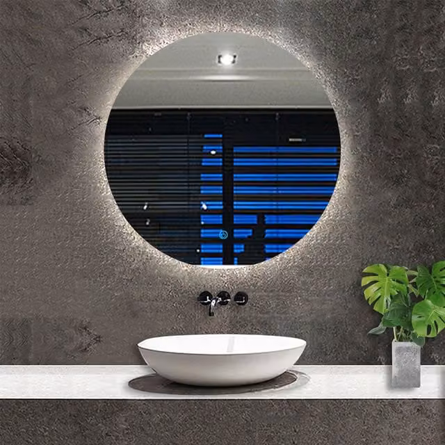 AicaBathroom Dimmable LED Illuminated Bathroom Mirror with Touch Switch, White, Width: 90 cm
